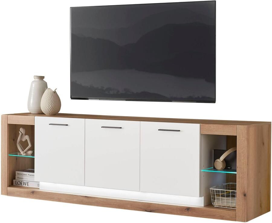 INOSIGN Tv-meubel Brixen moderne TV-kast commode in eik Evoke decor met wit Metalen grepen voldoende opbergruimte veelzijdig toepasbaar - Foto 10