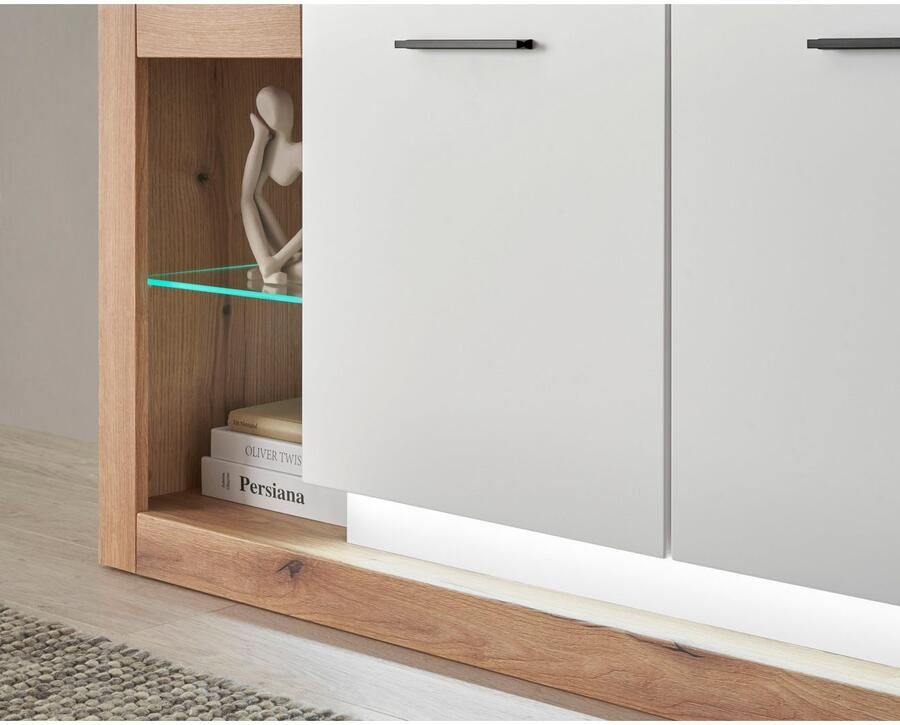 INOSIGN Tv-meubel Brixen moderne TV-kast commode in eik Evoke decor met wit Metalen grepen voldoende opbergruimte veelzijdig toepasbaar - Foto 2