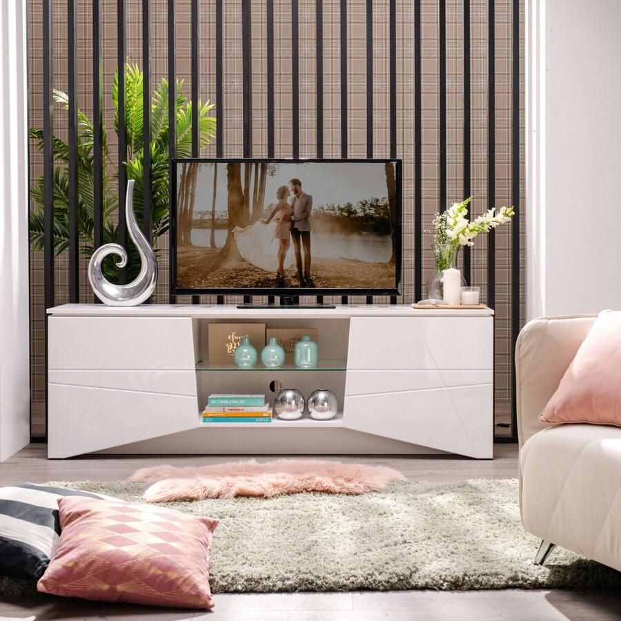 INOSIGN Tv-meubel Cadiz TV-Board TV-kast met hoogglans fronten en frezingen glazen plank - Foto 2