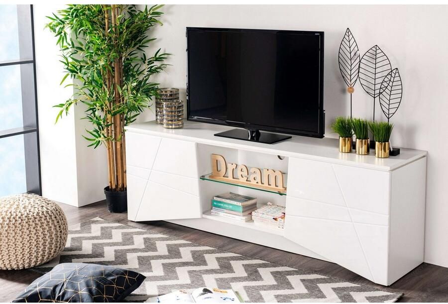 INOSIGN Tv-meubel Cadiz TV-Board TV-kast met hoogglans fronten en frezingen glazen plank - Foto 4