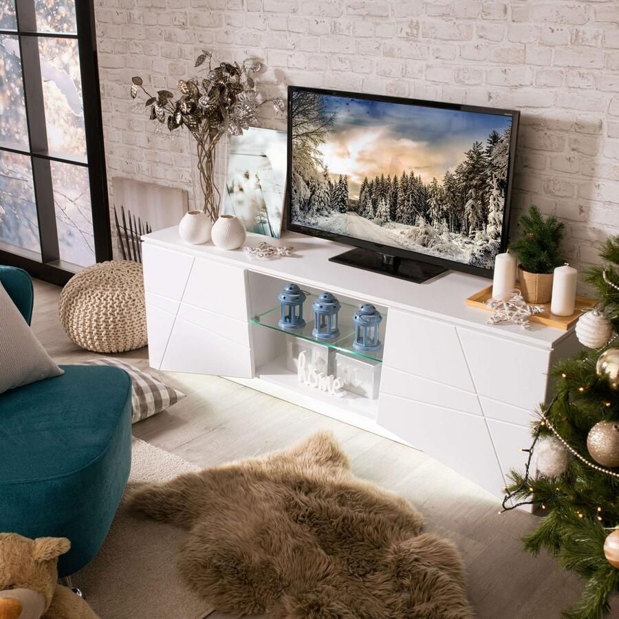 INOSIGN Tv-meubel Cadiz TV-Board TV-kast met hoogglans fronten en frezingen glazen plank - Foto 3
