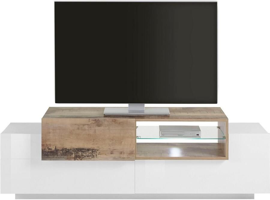 INOSIGN Tv-meubel Coro lowboard TV-commode TV-meubelen TV-bank met 2 kleppen 1 deur 1 glazen plank breedte 160 - Foto 3