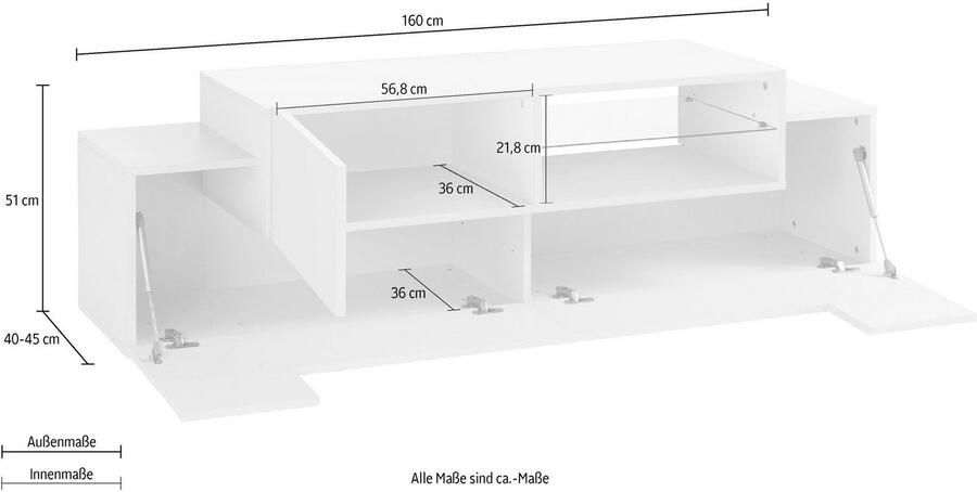 INOSIGN Tv-meubel Coro lowboard TV-commode TV-meubelen TV-bank met 2 kleppen 1 deur 1 glazen plank breedte 160 - Foto 4