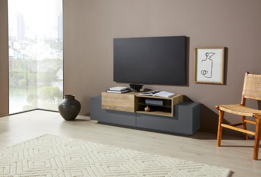 INOSIGN Tv-meubel Coro lowboard TV-commode TV-meubelen TV-bank met 2 kleppen 1 deur 1 glazen plank breedte 160 - Foto 8
