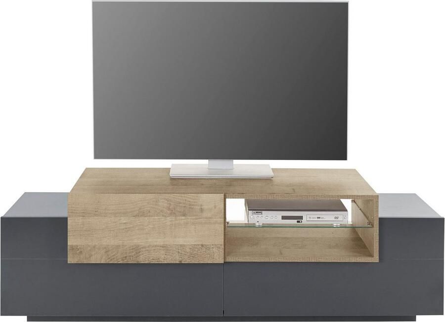 INOSIGN Tv-meubel Coro lowboard TV-commode TV-meubelen TV-bank met 2 kleppen 1 deur 1 glazen plank breedte 160 - Foto 2