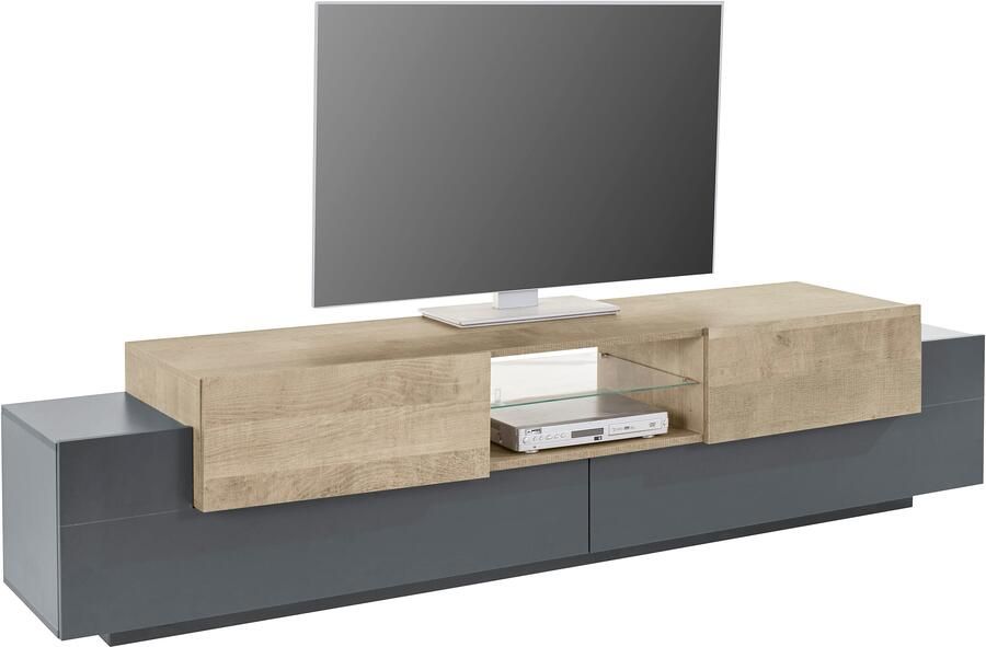 INOSIGN Tv-meubel Coro lowboard TV-commode TV-meubelen TV-bank met 2 kleppen 2 deuren 1 glazen plank breedte 220 - Foto 7