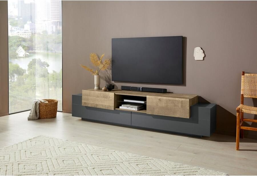 INOSIGN Tv-meubel Coro lowboard TV-commode TV-meubelen TV-bank met 2 kleppen 2 deuren 1 glazen plank breedte 220 - Foto 2