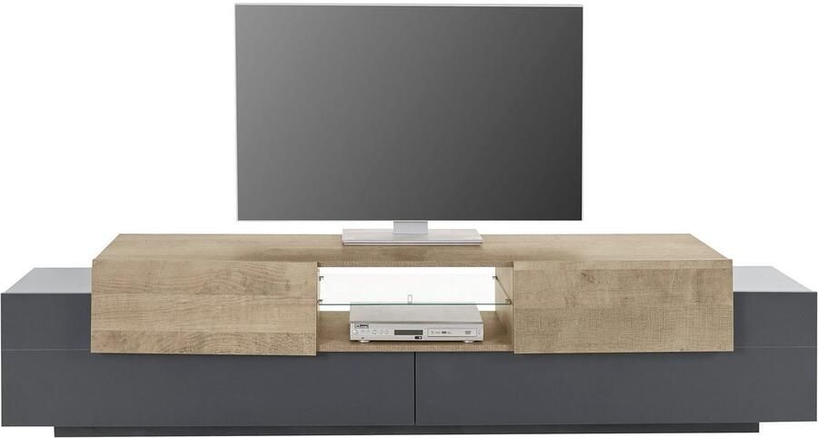 INOSIGN Tv-meubel Coro lowboard TV-commode TV-meubelen TV-bank met 2 kleppen 2 deuren 1 glazen plank breedte 220 - Foto 4