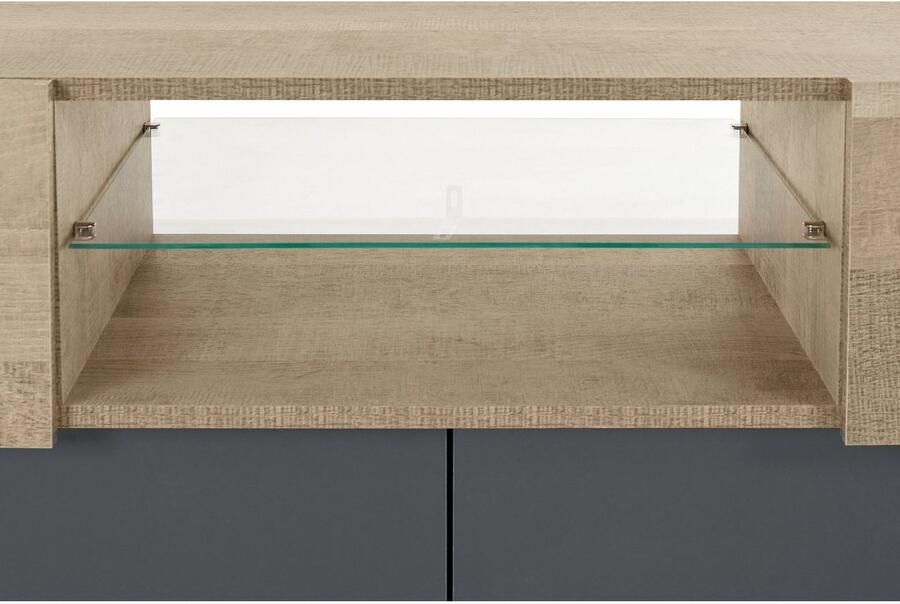 INOSIGN Tv-meubel Coro lowboard TV-commode TV-meubelen TV-bank met 2 kleppen 2 deuren 1 glazen plank breedte 220 - Foto 3