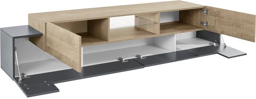 INOSIGN Tv-meubel Coro lowboard TV-commode TV-meubelen TV-bank met 2 kleppen 2 deuren 1 glazen plank breedte 220 - Foto 6