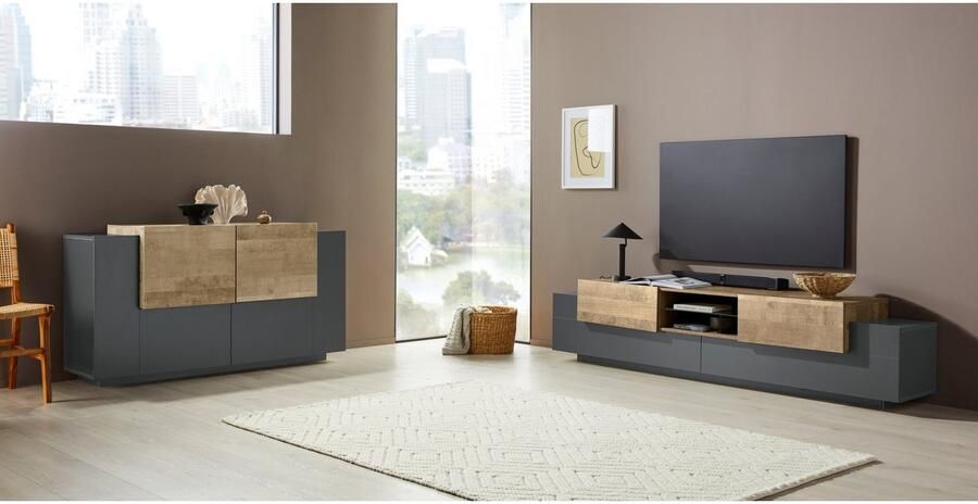 INOSIGN Tv-meubel Coro lowboard TV-commode TV-meubelen TV-bank met 2 kleppen 2 deuren 1 glazen plank breedte 220 - Foto 5
