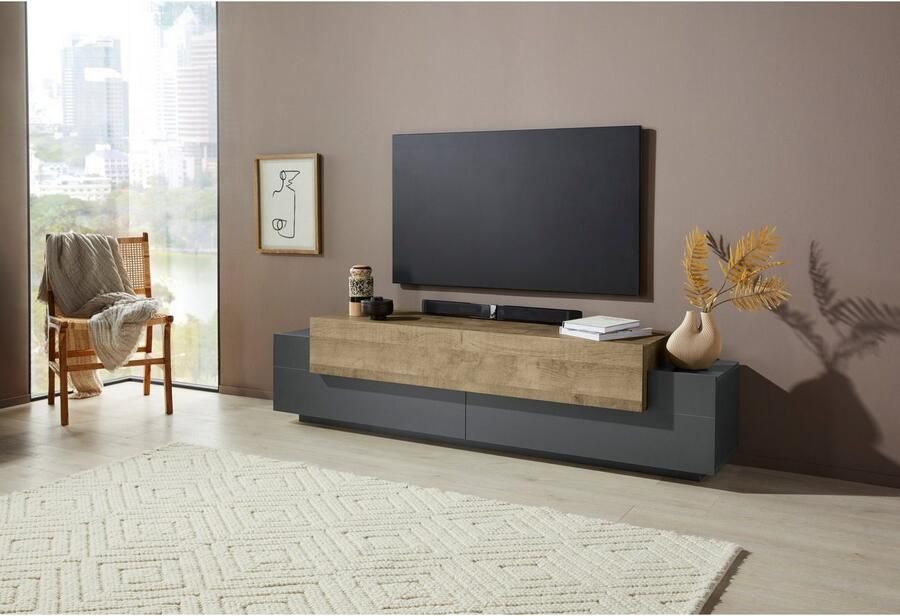 INOSIGN Tv-meubel Coro lowboard TV-commode TV-meubelen TV-bank met 3 kleppen waarvan 2 met push-to-open functie breedte 200 cm - Foto 2