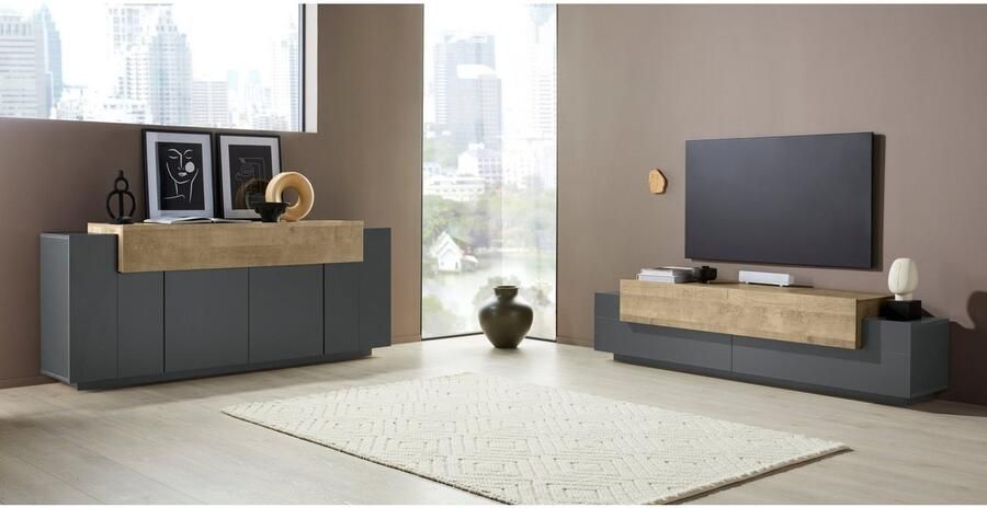 INOSIGN Tv-meubel Coro lowboard TV-commode TV-meubelen TV-bank met 3 kleppen waarvan 2 met push-to-open functie breedte 200 cm - Foto 5