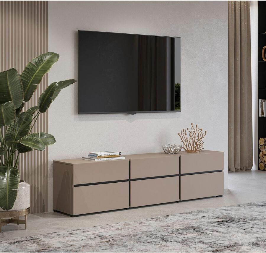 INOSIGN Tv-meubel Cross moderne greeploze TV-kast 3 kleppen 3 laden Breedte 180 cm TV-kast met veel bergruimte TV-board - Foto 2