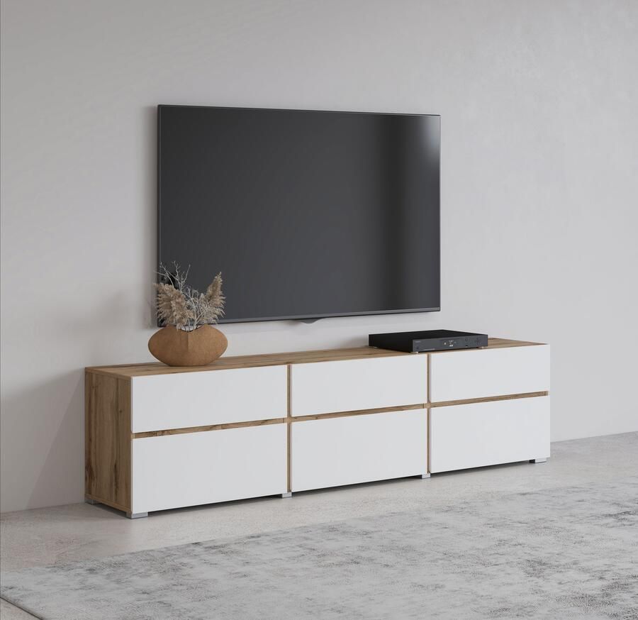 INOSIGN Tv-meubel Cross moderne greeploze TV-kast 3 kleppen 3 laden Breedte 180 cm TV-kast met veel bergruimte TV-board - Foto 7