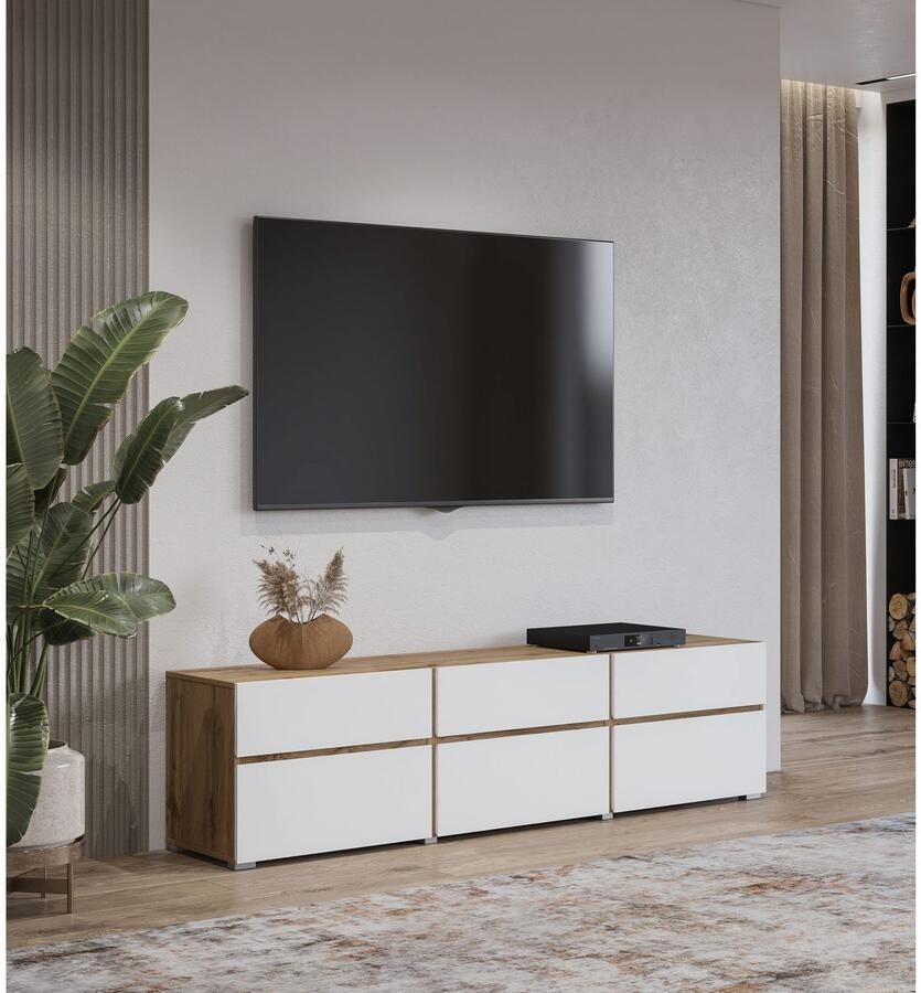INOSIGN Tv-meubel Cross moderne greeploze TV-kast 3 kleppen 3 laden Breedte 180 cm TV-kast met veel bergruimte TV-board