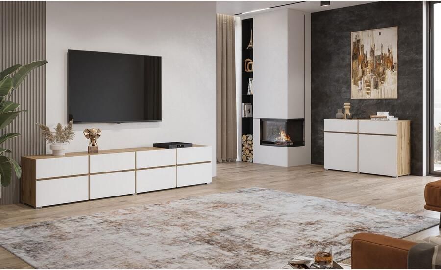 INOSIGN Tv-meubel Cross moderne greeploze TV-kommode 4 kleppen 4 lades Breedte 225 cm tv-kast met veel opbergruimte tv-meubel - Foto 2