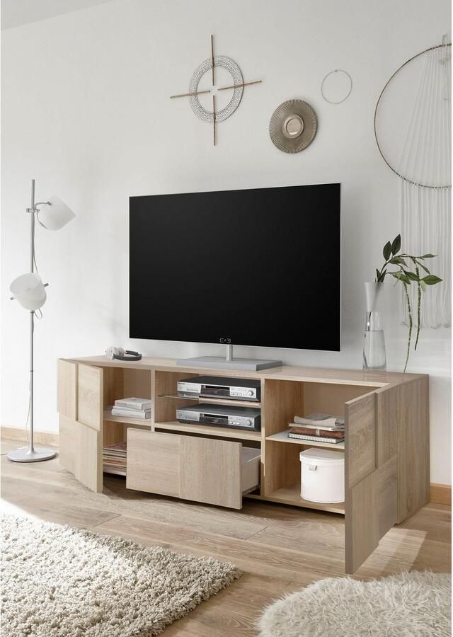 INOSIGN Tv-meubel Dama Breedte 181 cm TV-meubel 2 deuren 1 lade TV-kast Front in 3D-uiterlijk veel opbergruimte verschillende kleuren - Foto 2