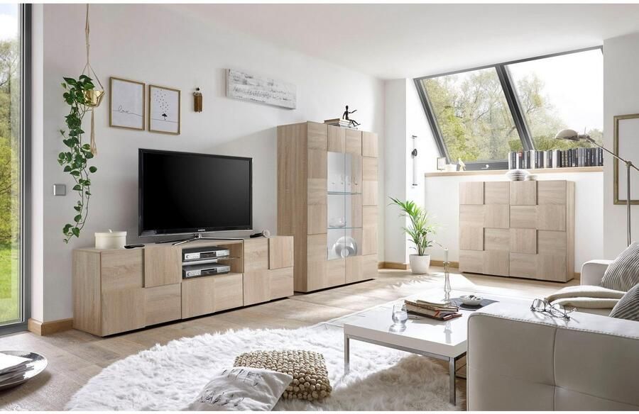 INOSIGN Tv-meubel Dama Breedte 181 cm TV-meubel 2 deuren 1 lade TV-kast Front in 3D-uiterlijk veel opbergruimte verschillende kleuren - Foto 3