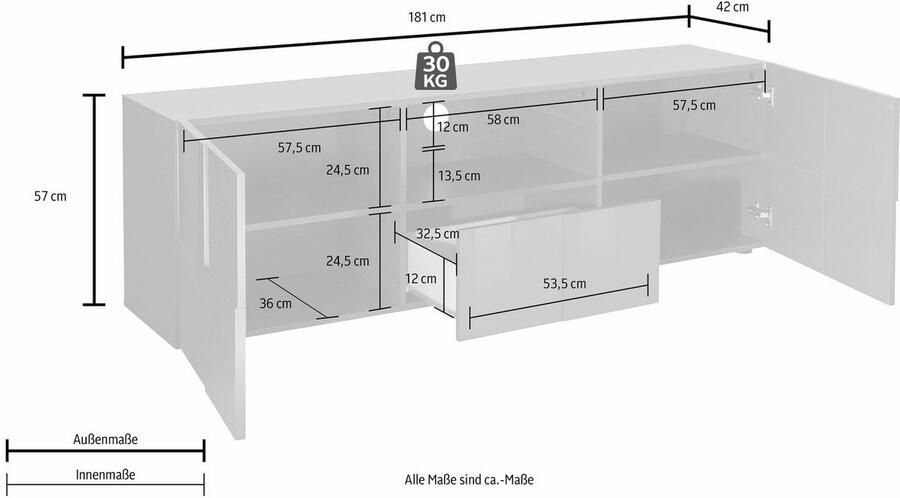INOSIGN Tv-meubel Dama Breedte 181 cm TV-meubel 2 deuren 1 lade TV-kast Front in 3D-uiterlijk veel opbergruimte verschillende kleuren - Foto 6