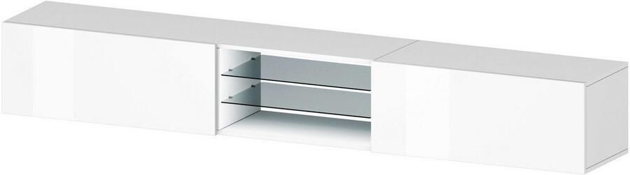 INOSIGN Tv-meubel Egypt Lowboard TV-ladekast TV-meubel TV-bank met 2 kleppen 2 glazen planken volledig hoogglans gelakt (b d h) 240x38x35 cm - Foto 17