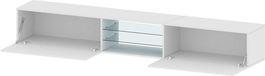 INOSIGN Tv-meubel Egypt Lowboard TV-ladekast TV-meubel TV-bank met 2 kleppen 2 glazen planken volledig hoogglans gelakt (b d h) 240x38x35 cm - Foto 16