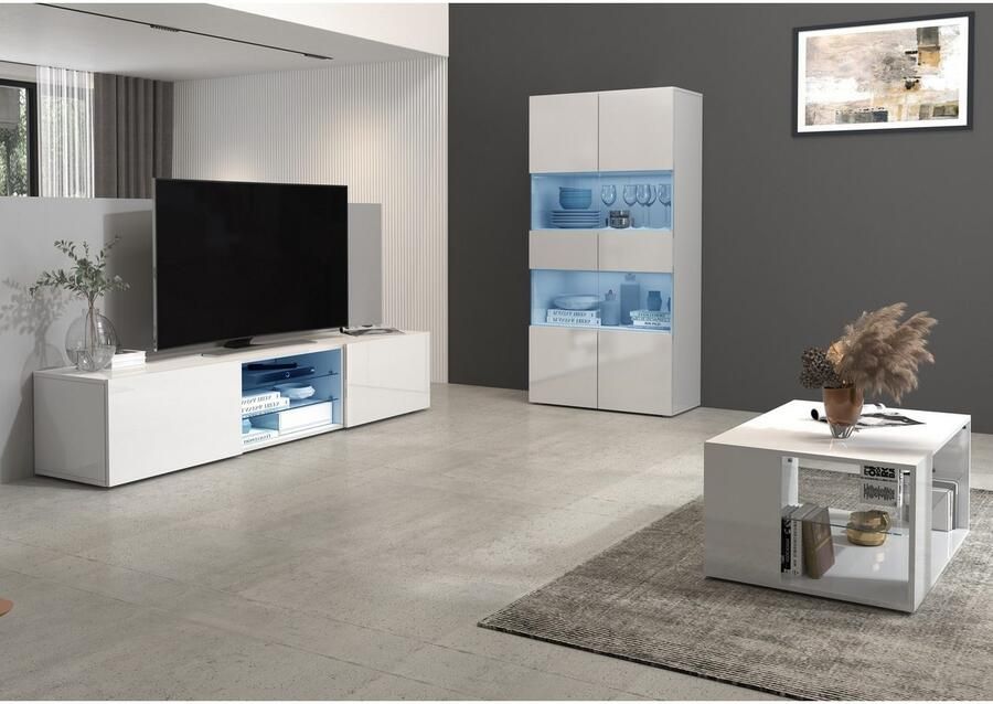 INOSIGN Tv-meubel Egypt Lowboard TV-ladekast TV-meubel TV-bank met 2 kleppen 2 glazen planken volledig hoogglans gelakt (b d h) 180x38x35 cm - Foto 12