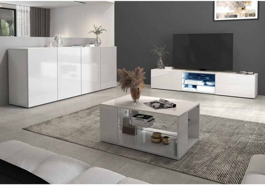 INOSIGN Tv-meubel Egypt Lowboard TV-ladekast TV-meubel TV-bank met 2 kleppen 2 glazen planken volledig hoogglans gelakt (b d h) 180x38x35 cm - Foto 13