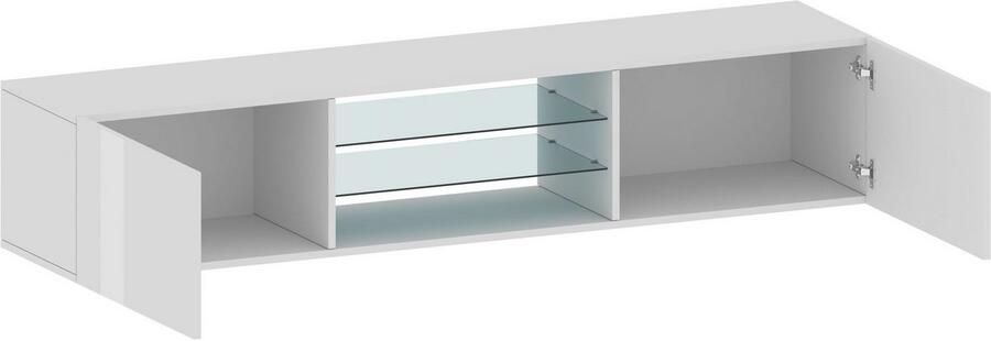 INOSIGN Tv-meubel Egypt Lowboard TV-ladekast TV-meubel TV-bank met 2 kleppen 2 glazen planken volledig hoogglans gelakt (b d h) 180x38x35 cm - Foto 20