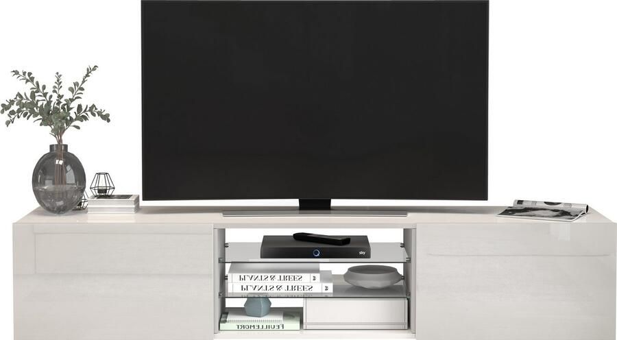 INOSIGN Tv-meubel Egypt Lowboard TV-ladekast TV-meubel TV-bank met 2 kleppen 2 glazen planken volledig hoogglans gelakt (b d h) 180x38x35 cm - Foto 18