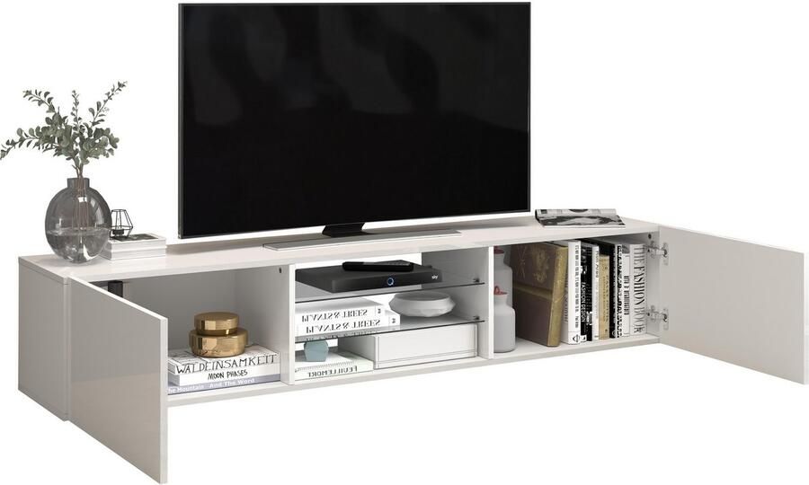 INOSIGN Tv-meubel Egypt Lowboard TV-ladekast TV-meubel TV-bank met 2 kleppen 2 glazen planken volledig hoogglans gelakt (b d h) 180x38x35 cm - Foto 15