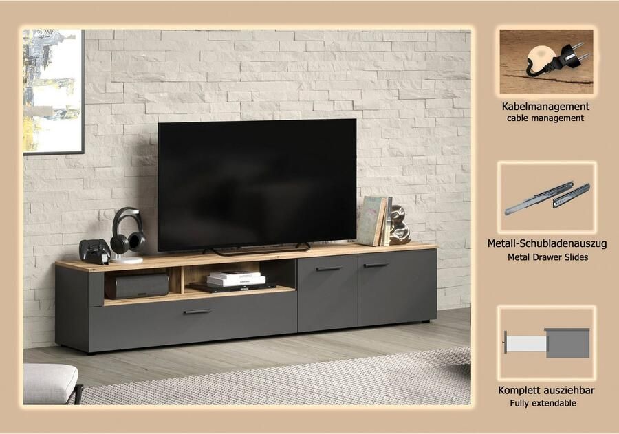 INOSIGN Tv-meubel Estepona TV-kast TV-board breedte 210 cm elegant en modern (1 stuk) - Foto 6