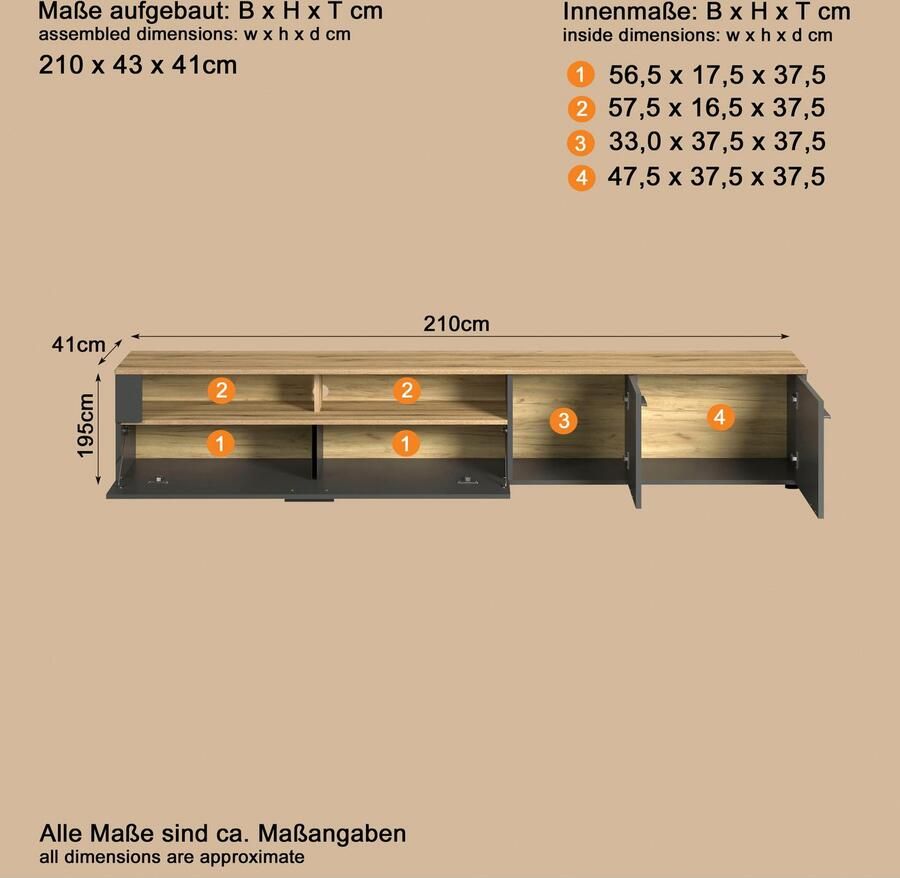 INOSIGN Tv-meubel Estepona TV-kast TV-board breedte 210 cm elegant en modern (1 stuk) - Foto 5