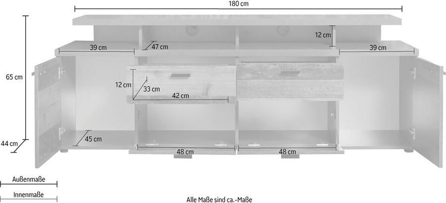 INOSIGN Tv-meubel Messina TV-Lowboard met deuren lades & vakken (B D H) 180 47 66 cm (1 stuk) - Foto 9