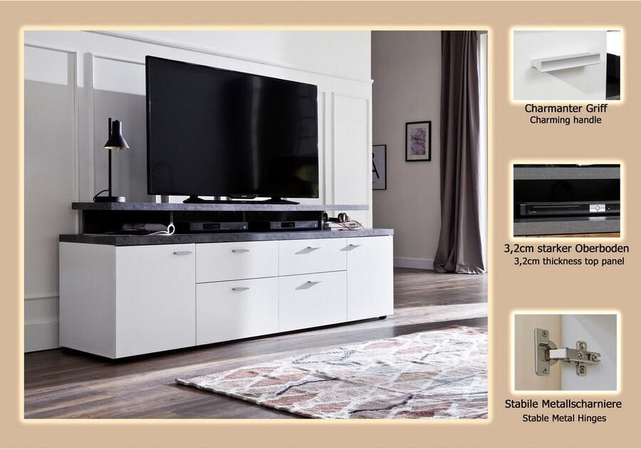 INOSIGN Tv-meubel Messina TV-Lowboard met deuren lades & vakken (B D H) 180 47 66 cm (1 stuk) - Foto 4