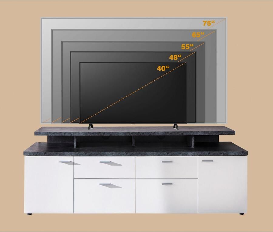 INOSIGN Tv-meubel Messina TV-Lowboard met deuren lades & vakken (B D H) 180 47 66 cm (1 stuk) - Foto 2