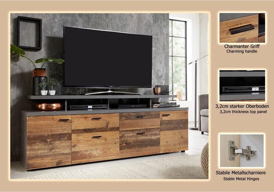 INOSIGN Tv-meubel Messina TV-Lowboard met deuren lades & vakken (B D H) 180 47 66 cm (1 stuk) - Foto 4