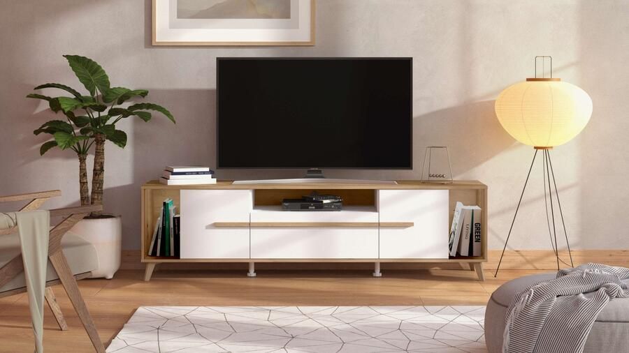 INOSIGN Tv-meubel Orleans TV-Lowboard TV-kast TV-standaard Breedte 190 cm Kast Opaque Wit Artisan Eiken Decor modern en elegant ontwerp - Foto 7