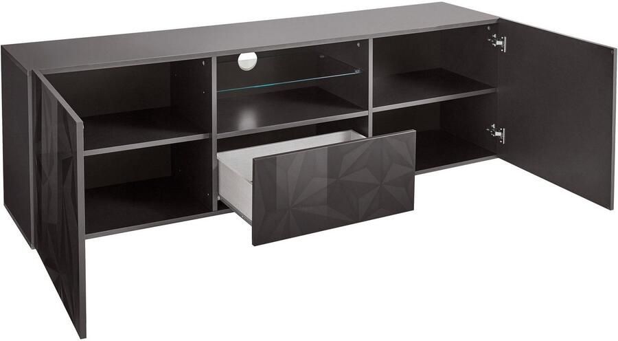 INOSIGN Tv-meubel Prisma Breedte 181 cm TV-meubel 2 deuren 1 lade TV-kast Voorkant met elegante zeefdruk greeploos veel opbergruimte - Foto 3
