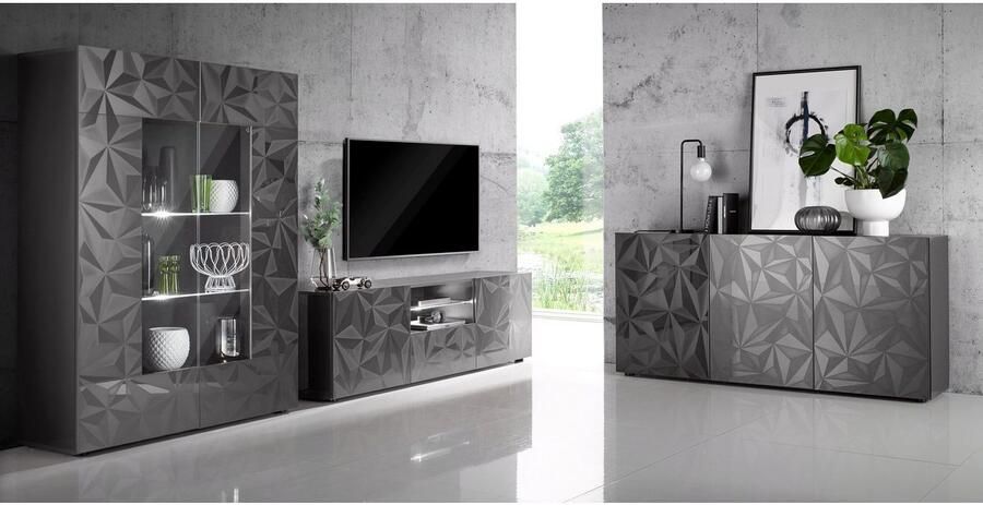 INOSIGN Vitrinekast Prisma Hoogte 166 cm Breedte 121 cm opbergvitrine met 2 deuren Staande vitrine Voorkant met elegante zeefdruk greeploos veel opbergruimte - Foto 5