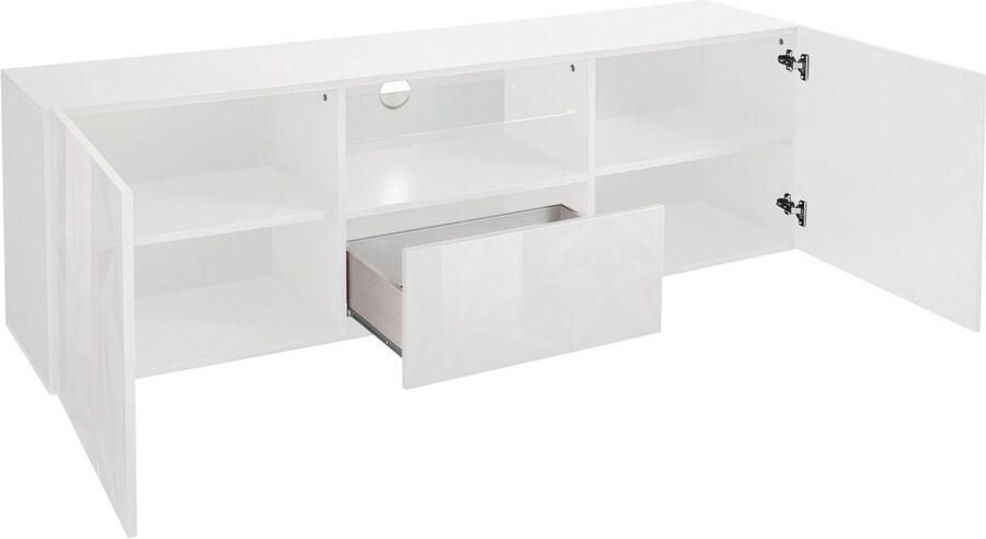 INOSIGN Tv-meubel Prisma Breedte 181 cm TV-meubel 2 deuren 1 lade TV-kast Voorkant met elegante zeefdruk greeploos veel opbergruimte - Foto 4