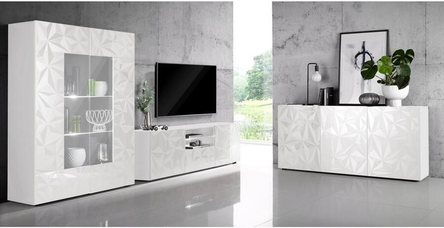 INOSIGN Tv-meubel Prisma Breedte 181 cm TV-meubel 2 deuren 1 lade TV-kast Voorkant met elegante zeefdruk greeploos veel opbergruimte - Foto 5