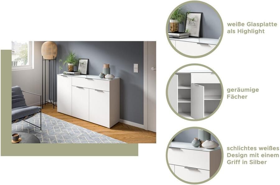 INOSIGN Kast Raio Breedte 90 cm 2 deuren 1 lade Bovenblad met glasplaat - Foto 6