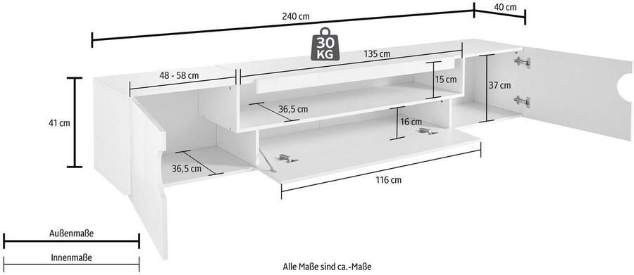 INOSIGN Tv-meubel REAL TV-meubel 240 cm breed 40 60 cm hoog hoogglans of mat - Foto 7
