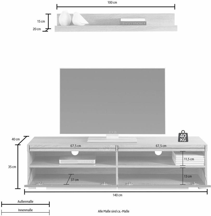 INOSIGN Tv-meubel Roger breedte 140 cm stijlvolle TV-kast inclusief wandboard