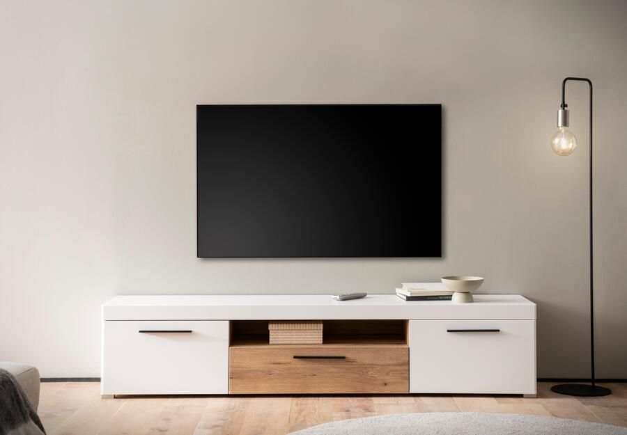 INOSIGN Tv-meubel Salerno moderne onderkast commode in wit met Eiken Evoke decor Metalen handgrepen voldoende opbergruimte veelzijdig inzetbaar 205 cm breed - Foto 9