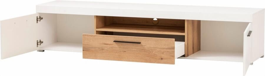 INOSIGN Tv-meubel Salerno moderne onderkast commode in wit met Eiken Evoke decor Metalen handgrepen voldoende opbergruimte veelzijdig inzetbaar 205 cm breed - Foto 7