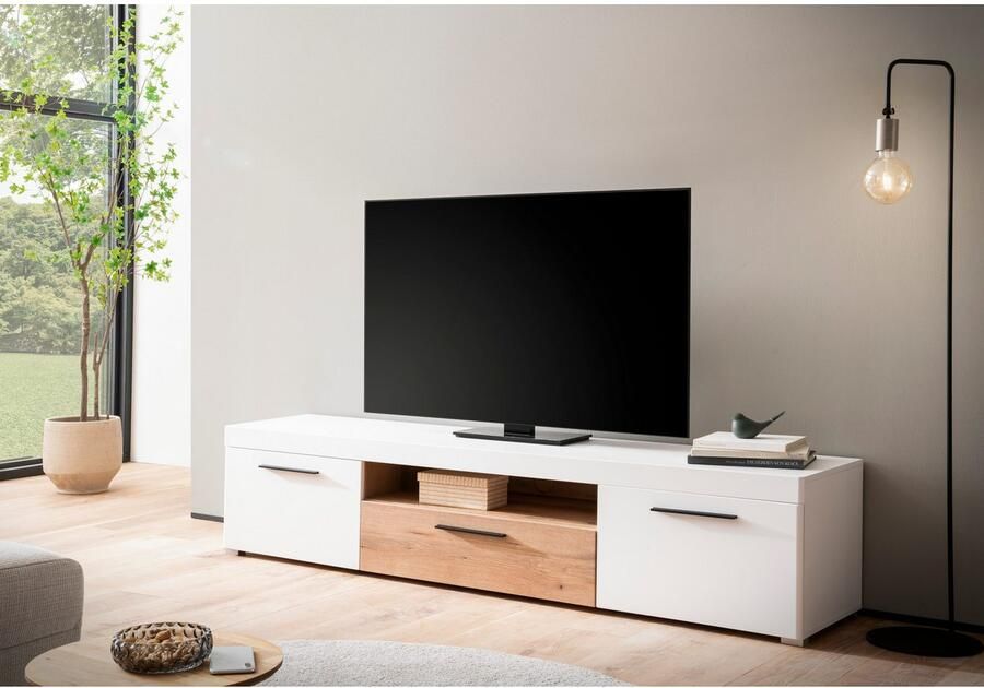 INOSIGN Tv-meubel Salerno moderne onderkast commode in wit met Eiken Evoke decor Metalen handgrepen voldoende opbergruimte veelzijdig inzetbaar 205 cm breed - Foto 2