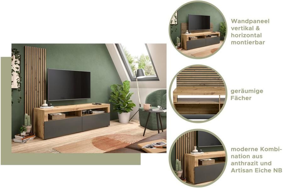 INOSIGN Tv-meubel Telli Breedte 160 cm met 2 panelen 2 kleppen & 2 open vakken - Foto 6