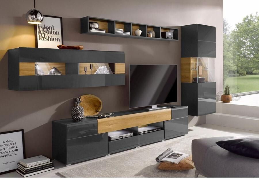 INOSIGN Hangende vitrinekast Toledo hoogte 159 cm trendy glazen vitrine met decoratieve MDF-front Vitrine met glazen front zonder verlichting veel opbergruimte hoogglans - Foto 3